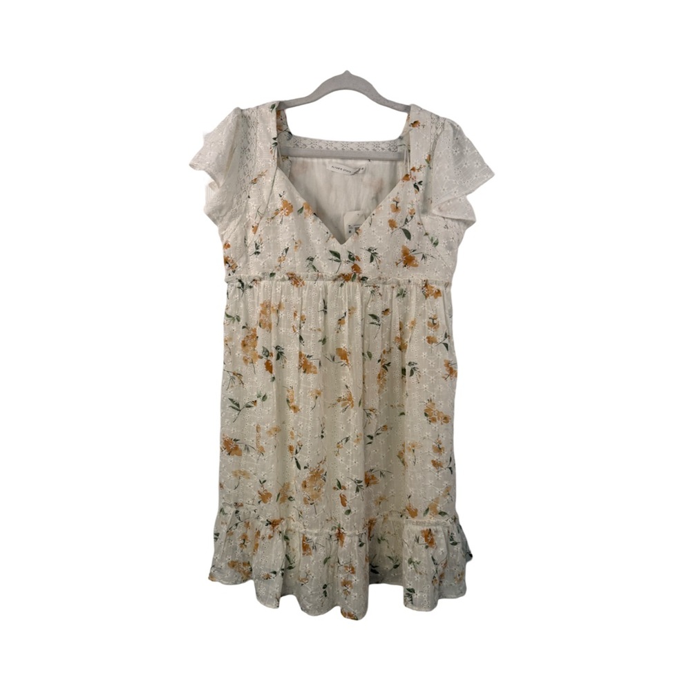 Altar’d State Women’s Baby Doll Mini Dress Ivory Eyelet Peach Floral Size M